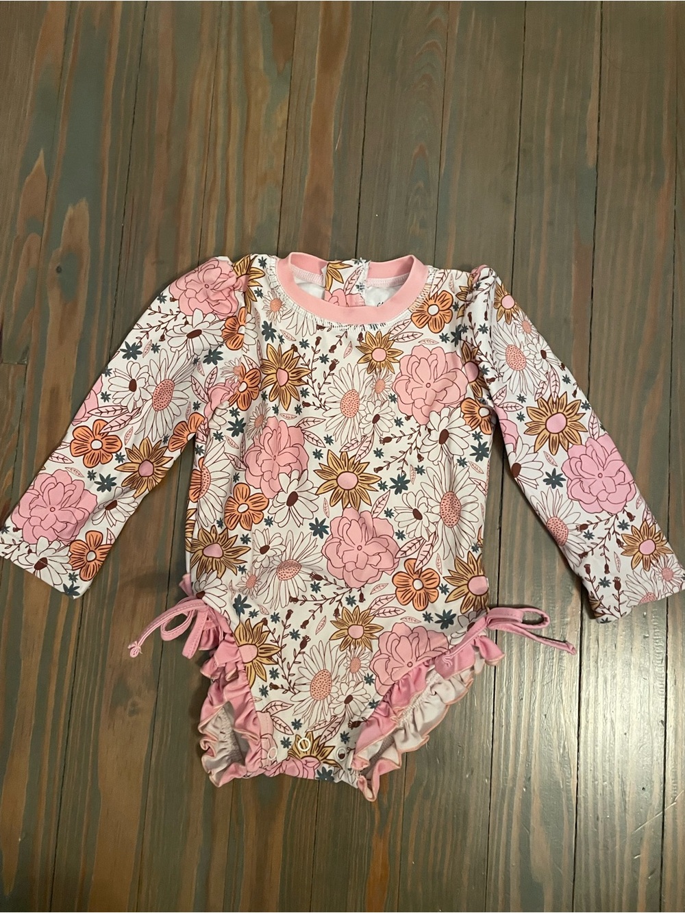 Caden Lane Pink Floral Ruffle Baby One-Piece
